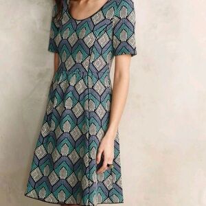 HD in Paris Anthropologie Textured Knit Hollyhock Print Fit And Flare Dress XS